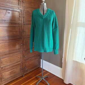 Free People Teal V-Neck Sweater